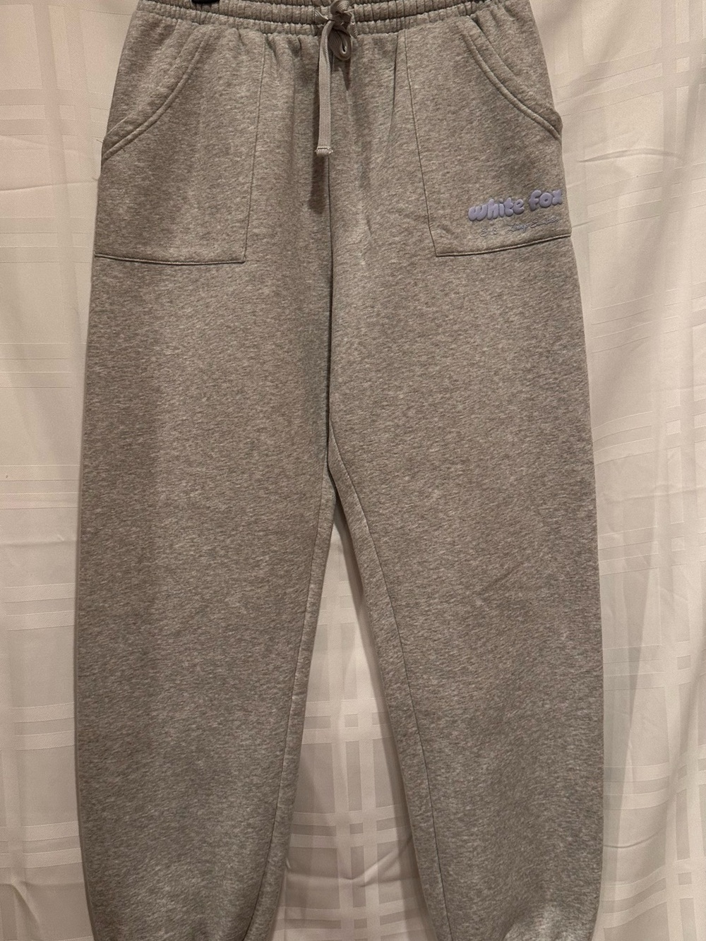 White Fox Boutique Light Gray Drawstring Joggers with Pocket Logo